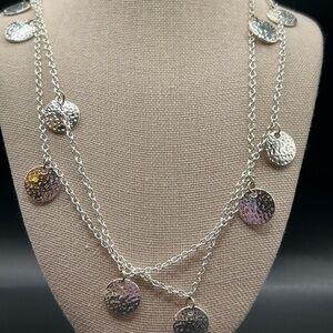 Modern Daisy Fuentes Silver Tone Hammered Disc Long Necklace